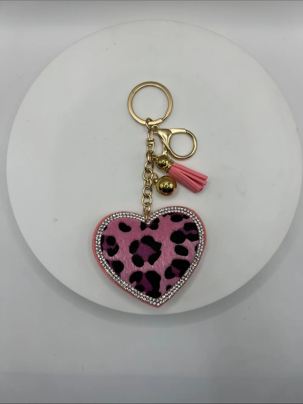 758. Heart Leopard Print Tassel Keychain